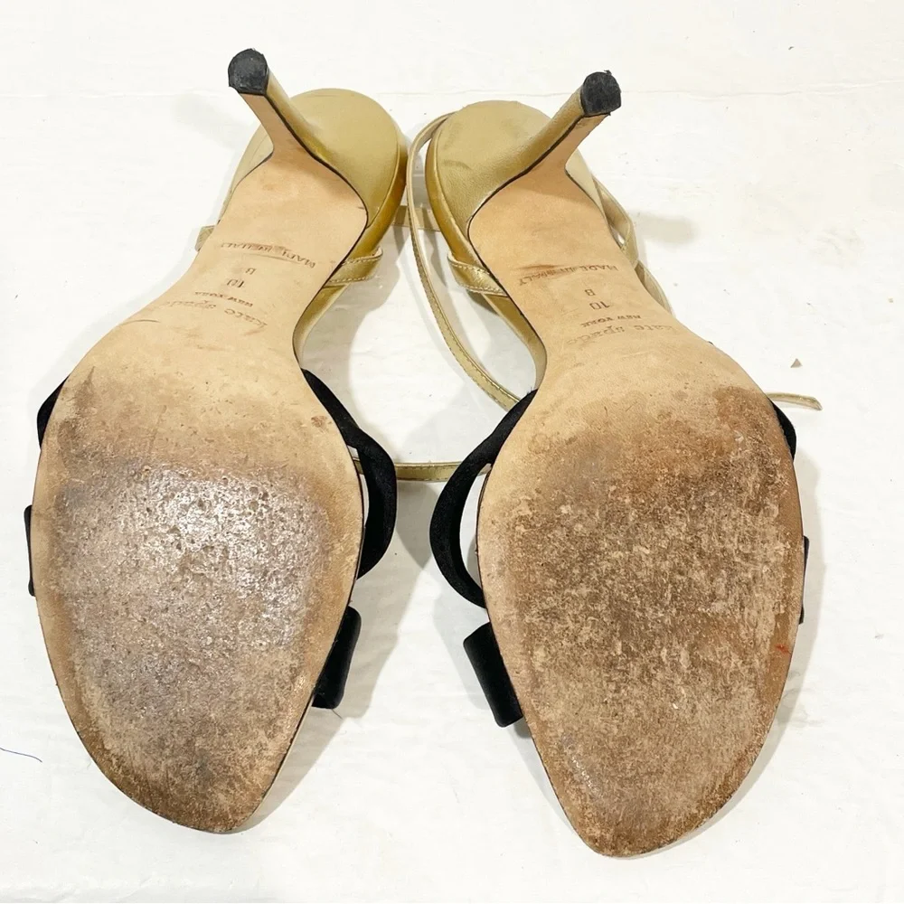 Kate Spade Size 10‎ Leather Gold Black Heels Ankle Wrap Women